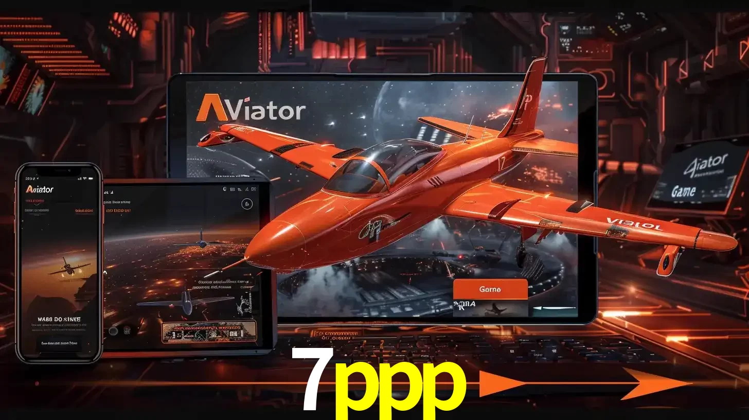 Apresentação tecnológica do jogo Aviator com um avião saindo da tela de um tablet, demonstrando a experiência imersiva em múltiplos dispositivos no 7ppp.